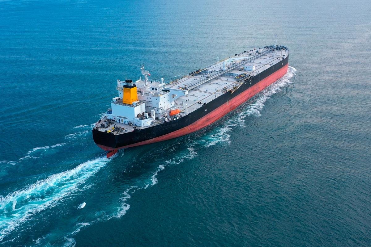 Oil tanker sailing on the open sea