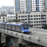 Chennai Metro train on an elevated railway viaduct