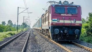 Indian Railways passenger train on railway tracks