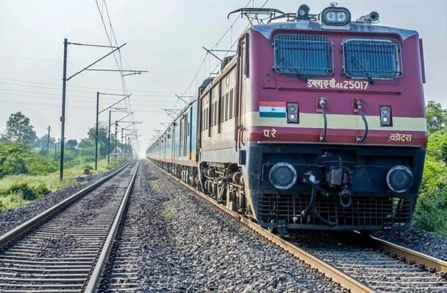 Indian Railways passenger train on railway tracks
